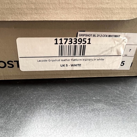 Lacoste gripshot white sneaker , 7, NWT - Picture 10 of 12